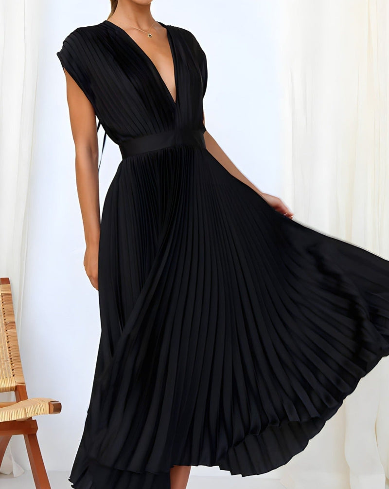 Elena - Robe Midi Plissée Élégante Sans Manches