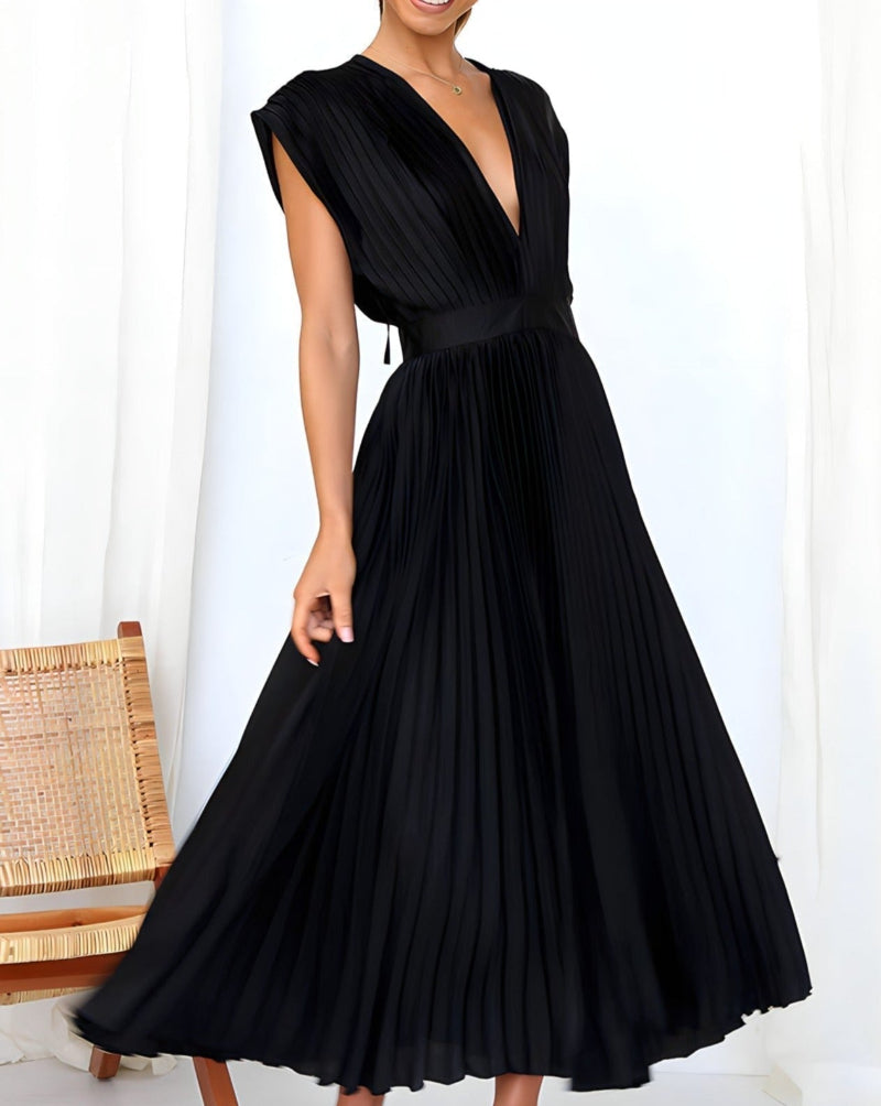Elena - Robe Midi Plissée Élégante Sans Manches