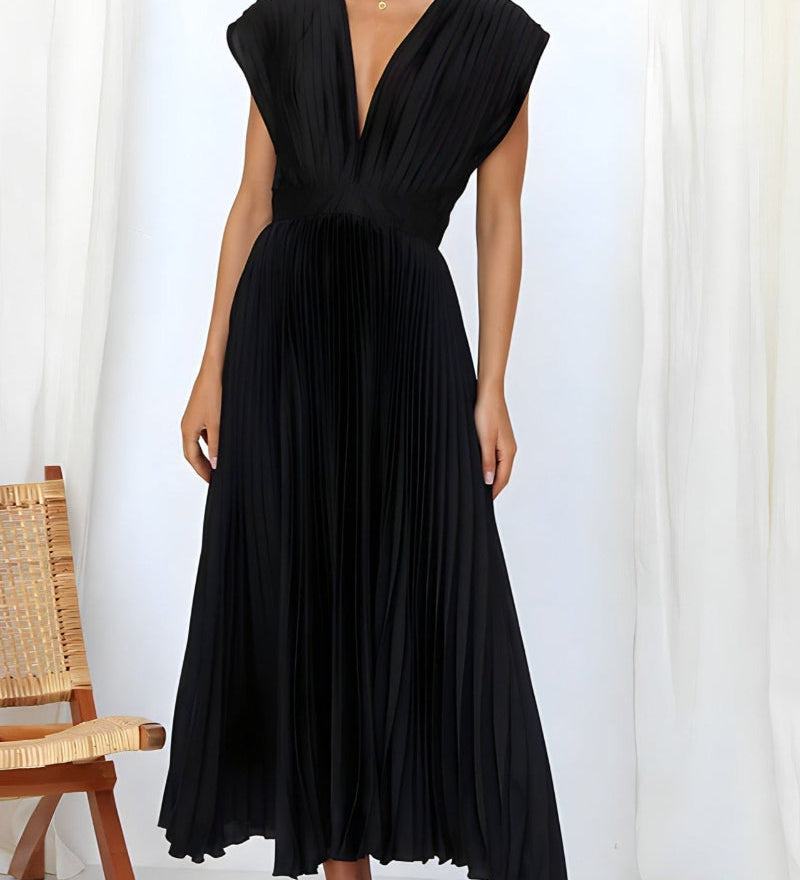Elena - Robe Midi Plissée Élégante Sans Manches