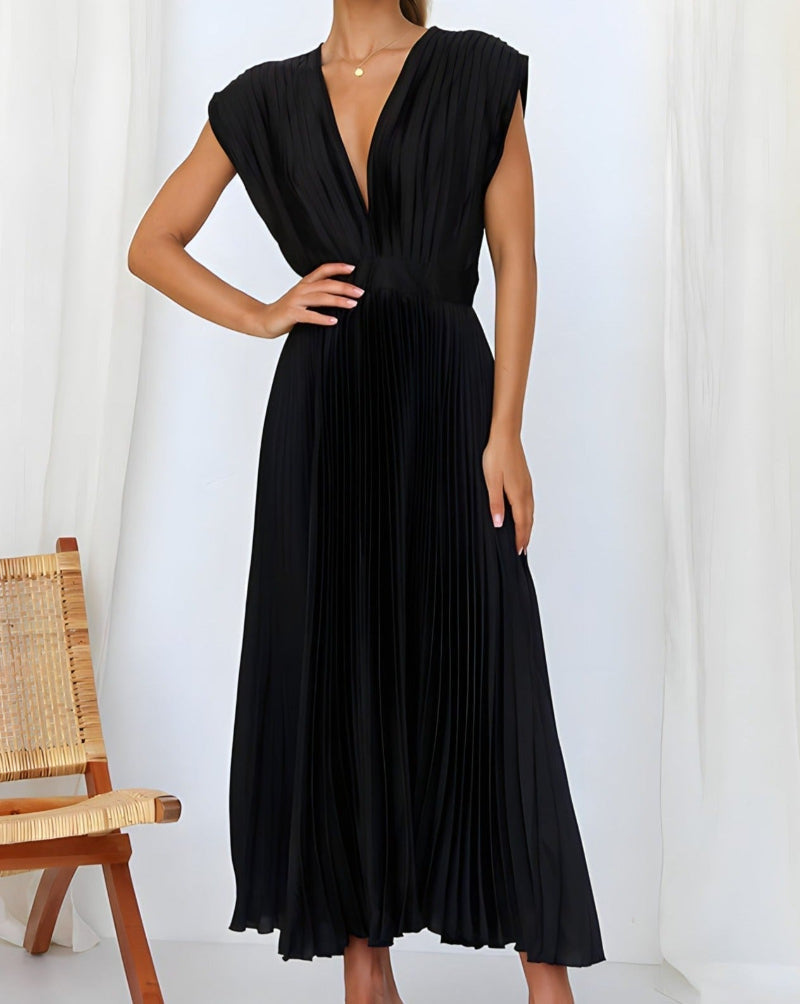 Elena - Robe Midi Plissée Élégante Sans Manches