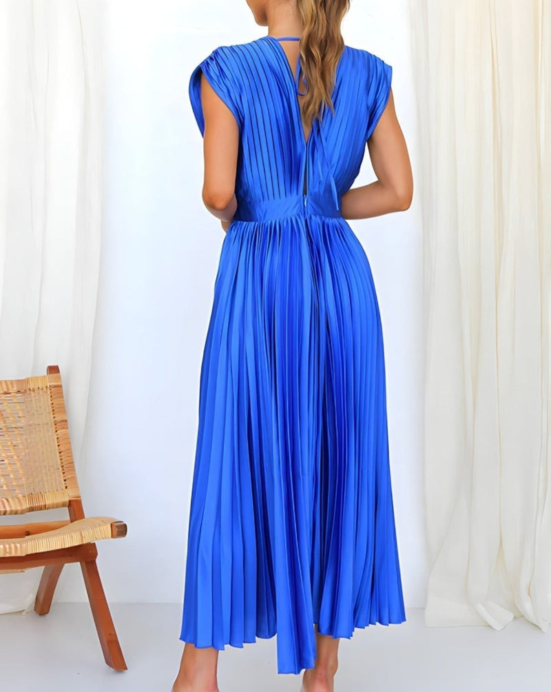 Elena - Robe Midi Plissée Élégante Sans Manches