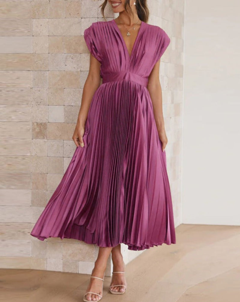 Elena - Robe Midi Plissée Élégante Sans Manches