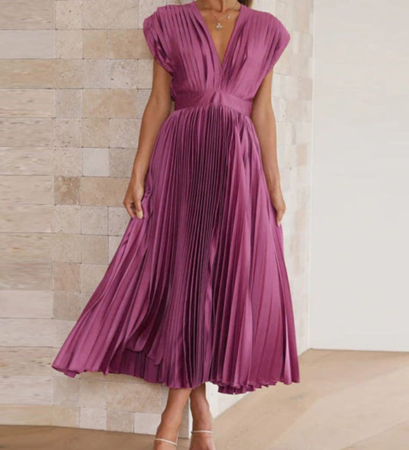 Elena - Robe Midi Plissée Élégante Sans Manches